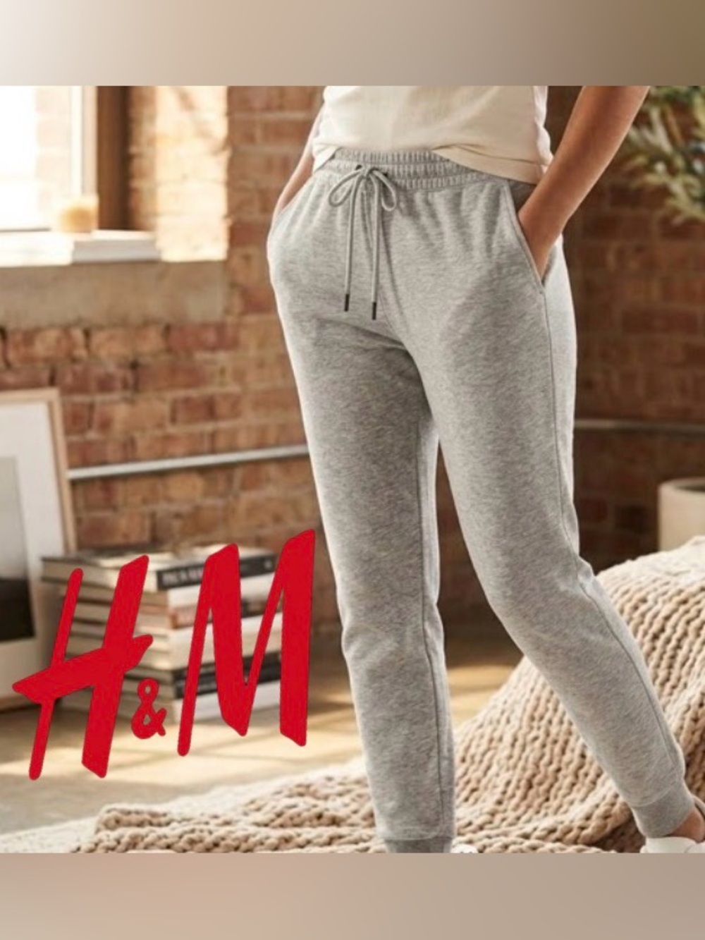 💙 H&M Heather Gray Drawstring Joggers - Size M